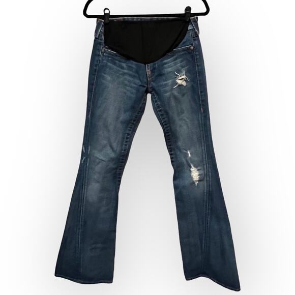 True Religion Joey Twisted Hem Flare Jeans size 27 Maternity - Picture 1 of 13